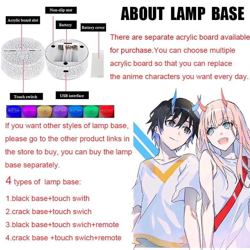 Đèn ngủ bóng LED Franxx Zero Two 02 cảm ứng chạm cổng USB trang trí nhà cửa