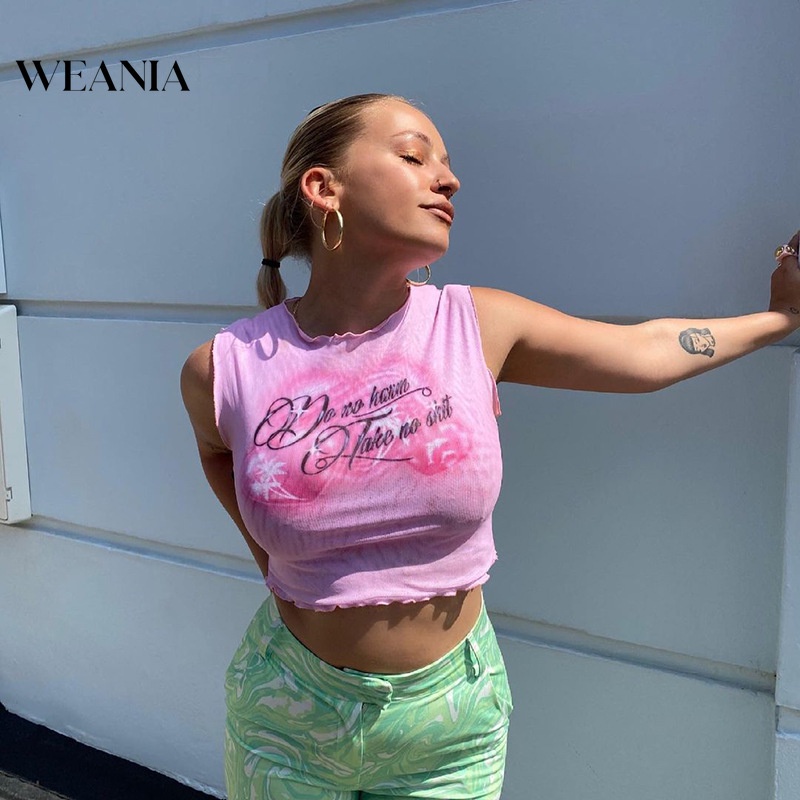 Áo Tank Top Sát Nách Phối Lưới Hoạ Tiết Chữ Thiết Kế Thanh Lịch