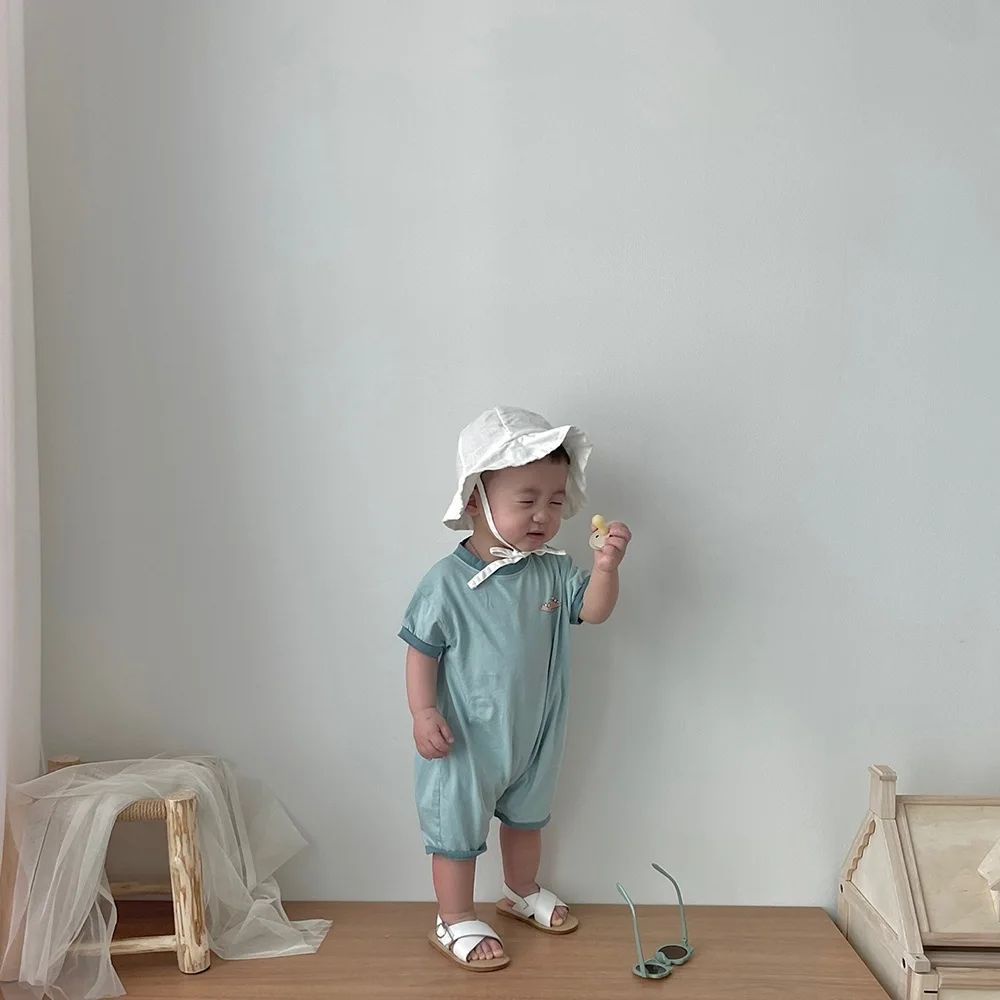 Bộ Áo Liền Quần Tay Ngắn Vải Cotton In Hoạt Hình Khủng Long Dễ Thương Cho Bé Sơ Sinh Từ 0-2 Tuổi