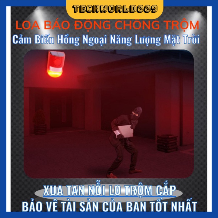 🔝 LOA BÁO ĐỘNG CHỐNG TRỘM - Cảm Biến Hồng Ngoại Năng Lượng Mặt Trời - TechWorld889