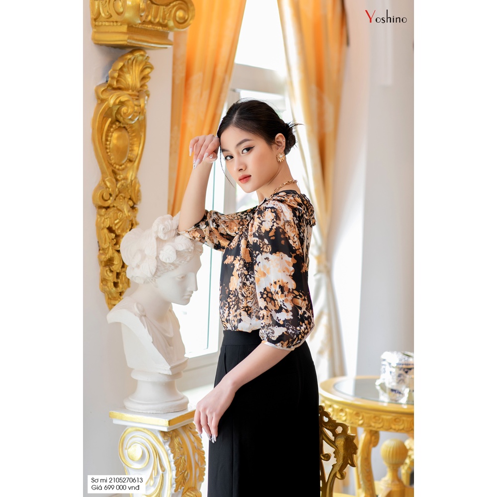 Áo Sơ Mi Nữ Họa Tiết YOSHINO Màu Nâu Vàng Hiện Đại Cá Tính 2105270613