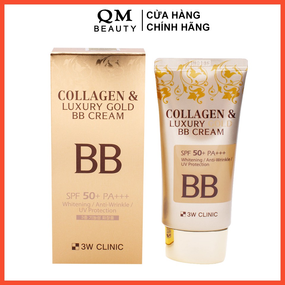 Kem nền trang điểm 3W Clinic Collagen &amp; Luxury Gold BB Cream SPF50+ PA+++ 50ml Hàn Quốc