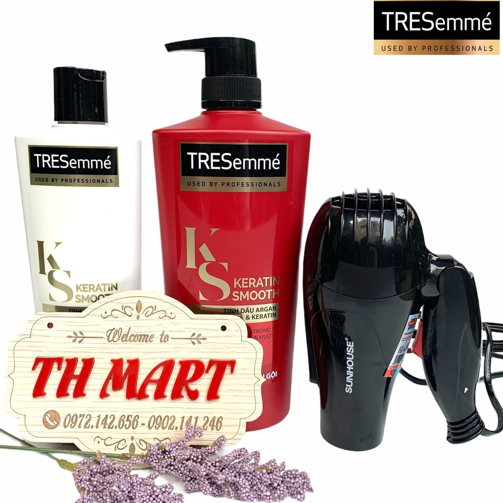 Combo Dầu gội đầu 640g và Dầu xả 340g TRESemmé Keratin Smooth vào nếp suôn mượt (Tặng máy sấy tóc)