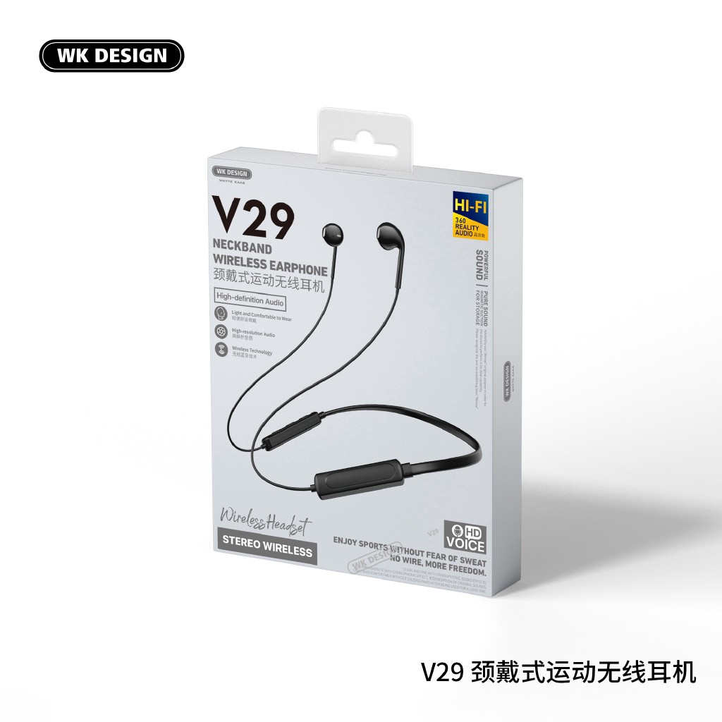 Tai Nghe Bluetooth, Tai nghe không dây WK-Design V29 có mic Cao cấp, âm thanh sống động, pin trâu, thiết kế choàng cổ