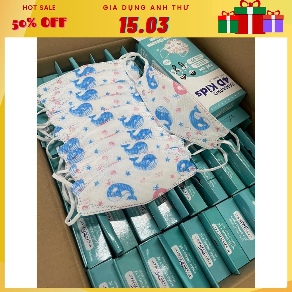 Một thùng 500 cái khẩu trang y tế 4D cao cấp trẻ em 3 lớp kháng khuẩn Famapro (Nam Anh)