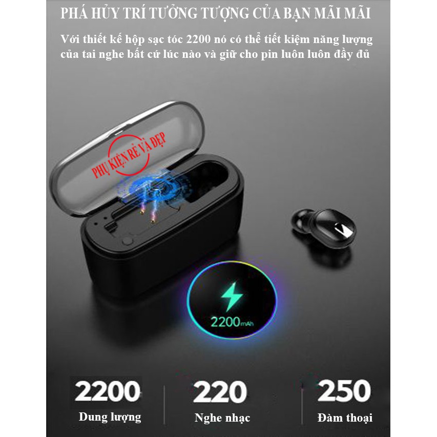 Tai nghe nhét tai Bluetooth 1 bên M8 kiêm hộp sạc tiện lợi