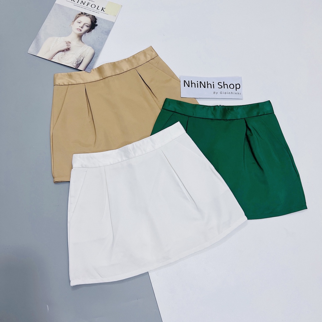 Chân váy tacta lót quần trong dáng xoè đẹp, Chân váy dáng A cạp cao CV858 - NhiNhi Shop