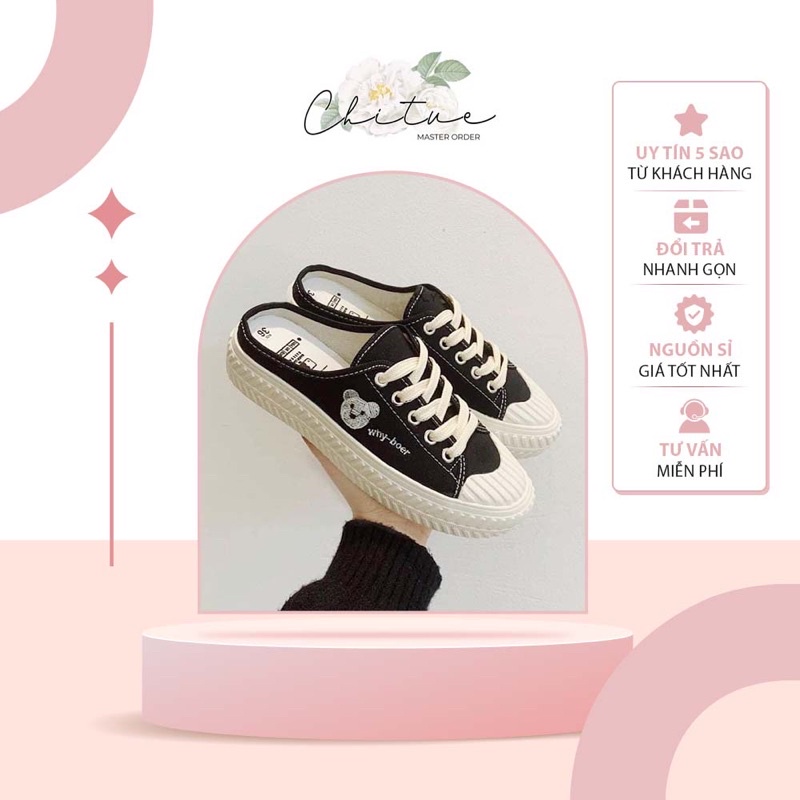 Sục Nờ Y Thêu Gấu , Sục Thể Thao , Giày Thể Thao Nữ , Sneaker Nữ