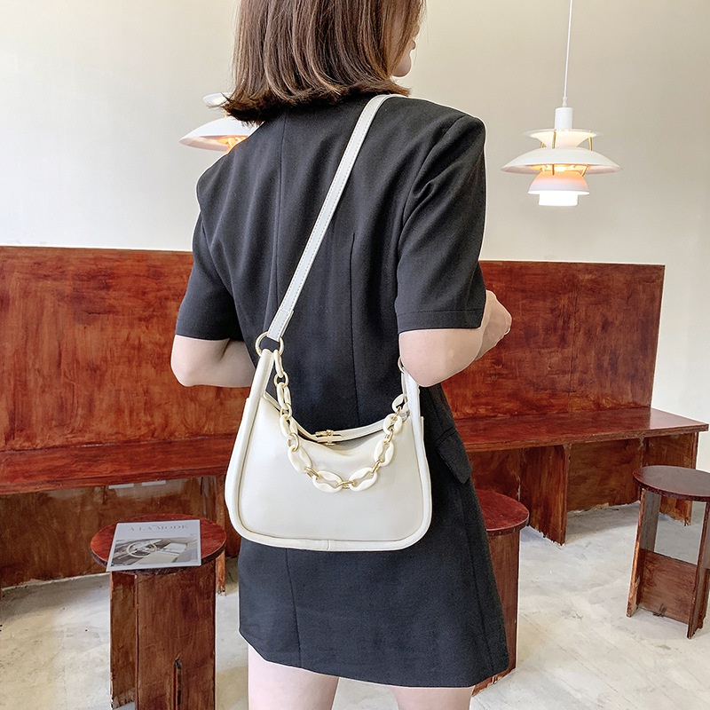 Túi đeo dưới cánh tay Màu Trơn Phối Dây Xích Phong Cách Phương Tây Thời Trang Mùa Hè Cho Nữ 2021