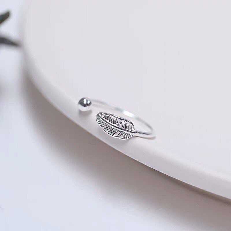 Nhẫn bạc nữ Tlee nhẫn lông vũ basic cá tính TleeJewelry A0287