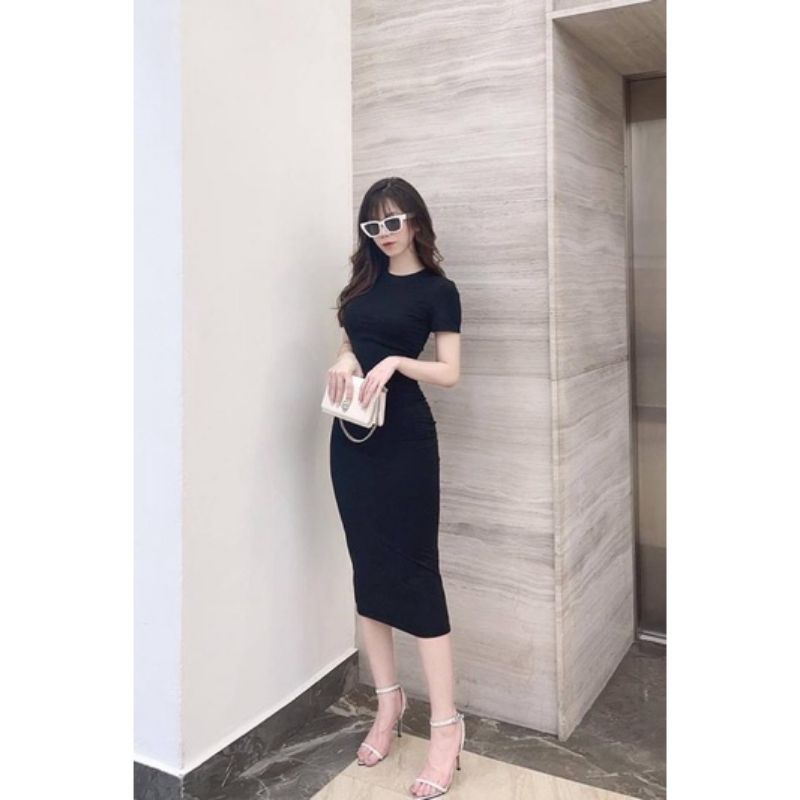 Đầm body cổ tròn vải thun borip xịn