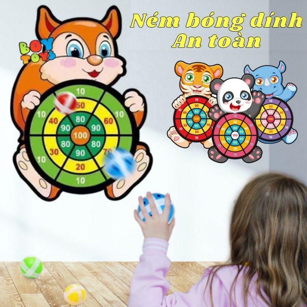 Ném Bóng Dính, Bảng Bóng Ném Dính Hình Con Vật Tặng Kèm 3 Bóng Và Móc Dính