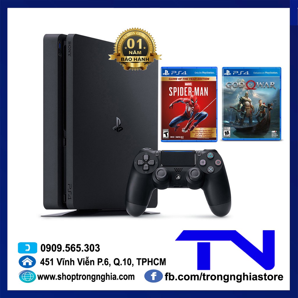 Máy PS4 Slim 2218B 1TB bảo hành 1 năm + 2 đĩa game HOT