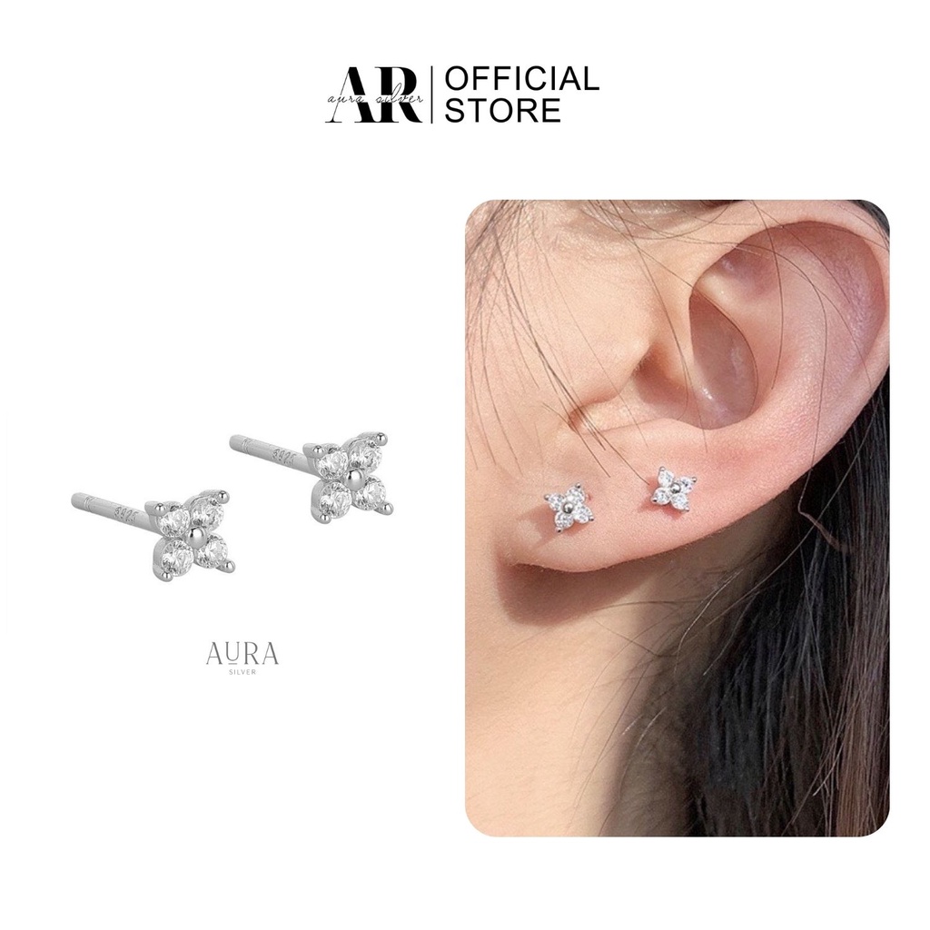 Bông tai bạc 925 nguyên khối hoa 4 cánh-KT52