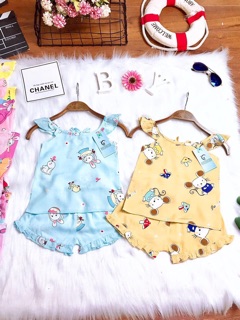 Bộ lanh lụa dễ thương cho bé gái