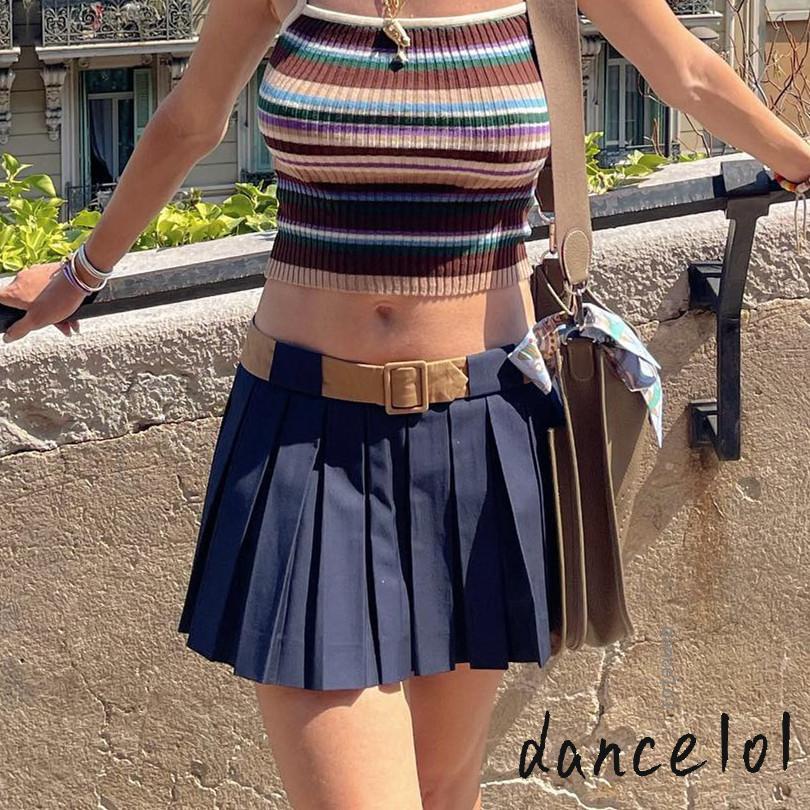 Chân Váy Chữ A Lưng Thấp Màu Trơn Kèm Thắt Lưng 1O1 Thời Trang Mùa Hè Cho Nữ