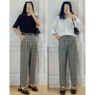 (Ảnh thật) Quần baggy kẻ kèm belt chất đẹp