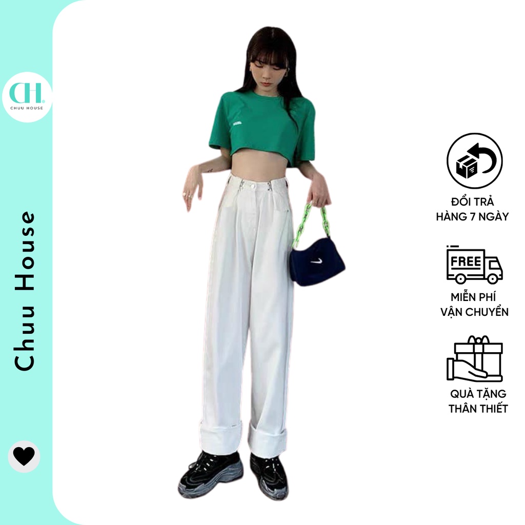 Quần Jeans Ống Rộng Cài Nút 3 Màu Đen/Trắng/Xanh Chất Jeans QCCC Xinh Xắn - Chuu House - CH0336