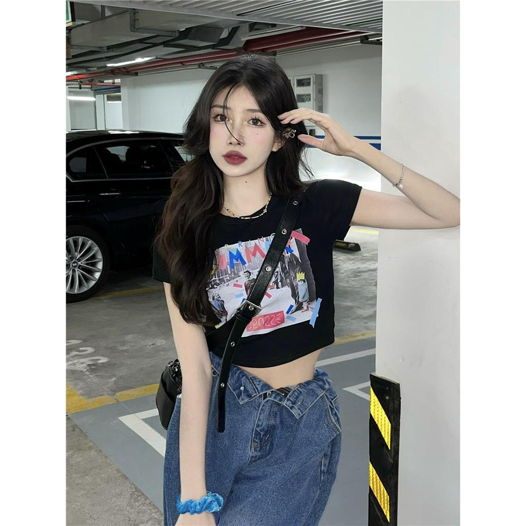 Áo Thun Cotton Dáng Dài / Ngắn Tay In Hình Màu Sắc Thời Trang 62567