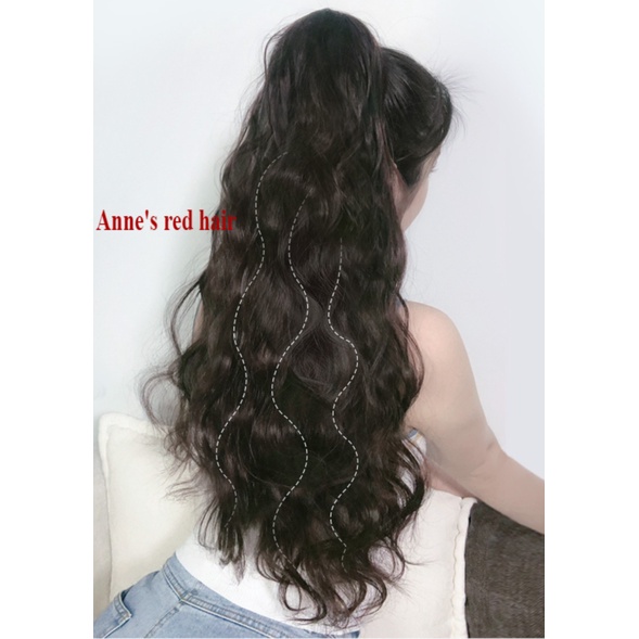 Bộ tóc giả gắn kẹp gắp tóc đuôi ngựa kiểu dài cong tự nhiên bồng bềnh cho nữ