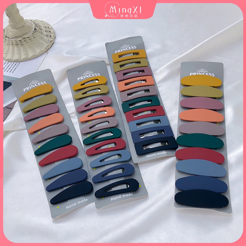 Bộ 10 kẹp tóc màu trơn nhám phong cách Hàn Quốc dễ thương cho nữ