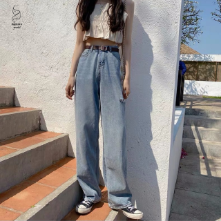 Quần Jeans Nữ Dài Lưng Cao Ống Rộng Thời Trang