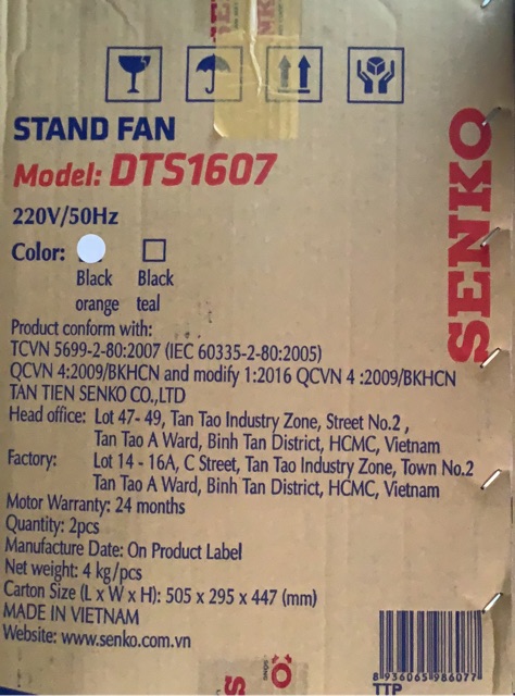 Quạt điện Senko DTS 1607 Đen Cam - Chính Hãng