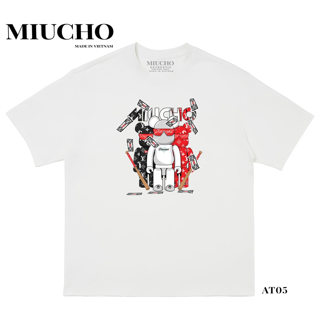 Áo phông bearbrick nữ form rộng tay lỡ unisex, áo thun bearbrick nữ form rộng tay lỡ unisex cotton AT005 Miucho in logo