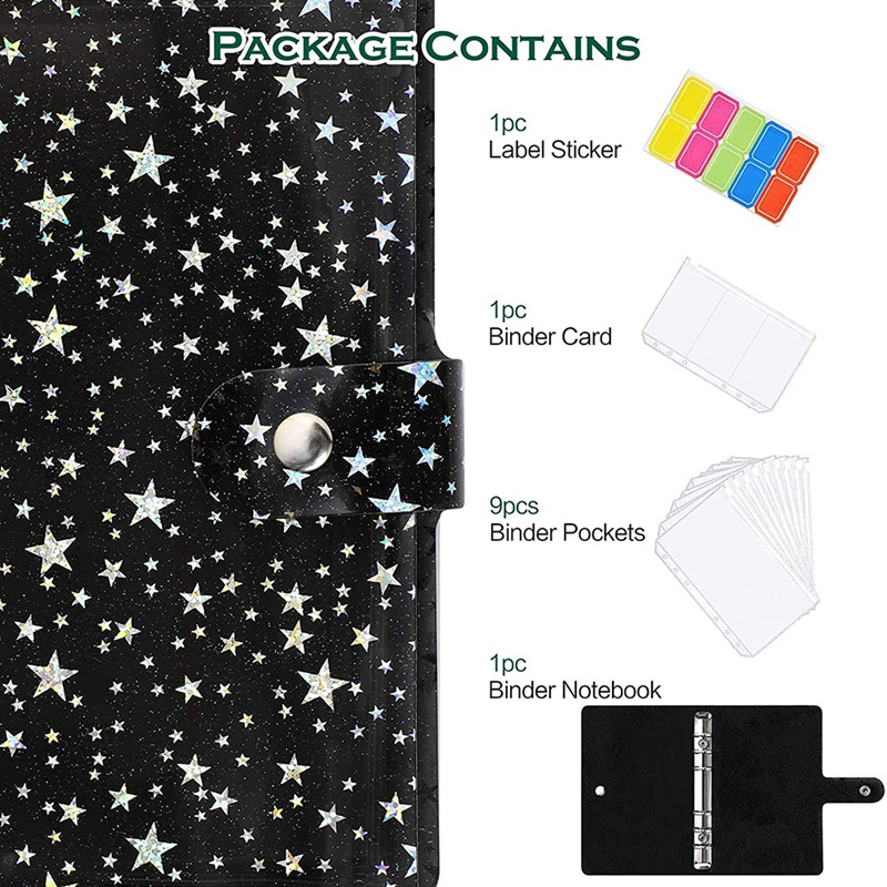 Set 11 món gồm túi đựng tài liệu túi đựng thẻ và nhãn dán kèm bìa sổ tay PVC cỡ A6 tiện dụng