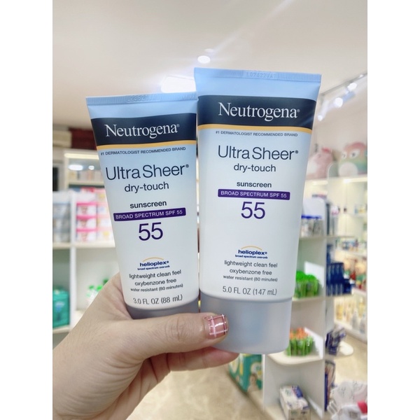 [Hàng Mỹ đi Air Đủ Bill] Kem chống nắng Neutrogena Ultra Sheer Dry Touch Spf 55 88ml 147ml