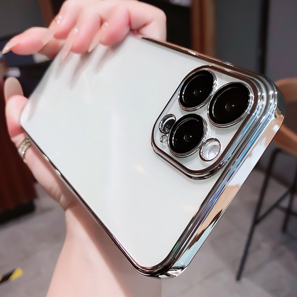 Ốp lưng silicon mềm trong mạ vàng sang trọng thích hợp cho iPhone 11 12 13 Pro Max X XS XR XSMAX