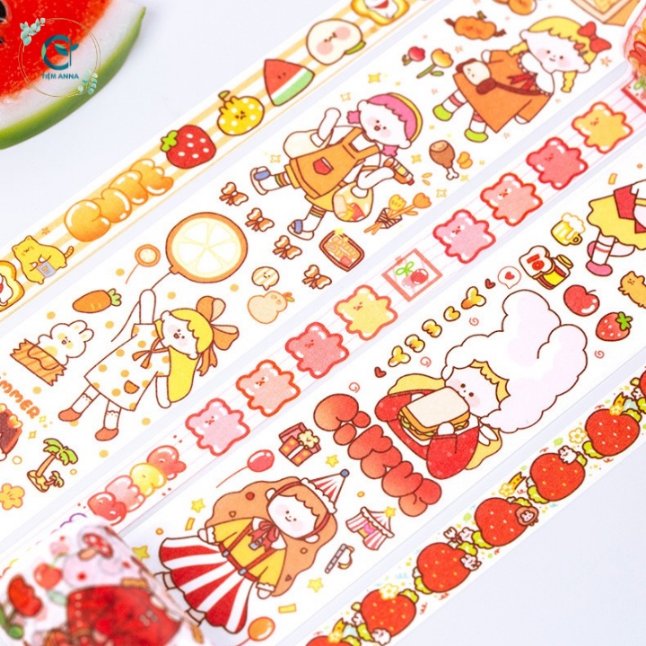 Set 5 Cuộn băng keo Washi Sticker in họa tiết dễ thương dùng để trang trí