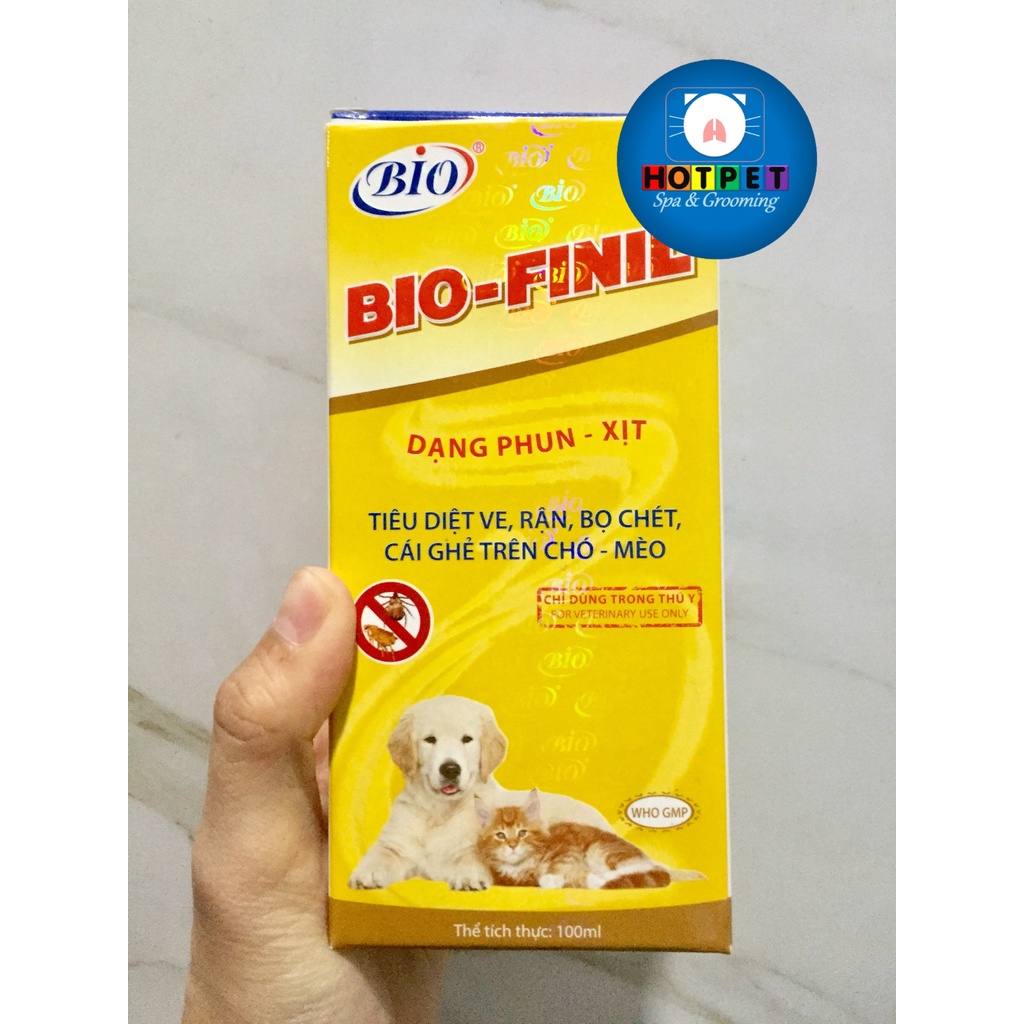 BIO-FINIL 100ML - Chai xịt cao cấp tiêu diệt ve, rận, bọ chét, cái ghẻ cho thú cưng