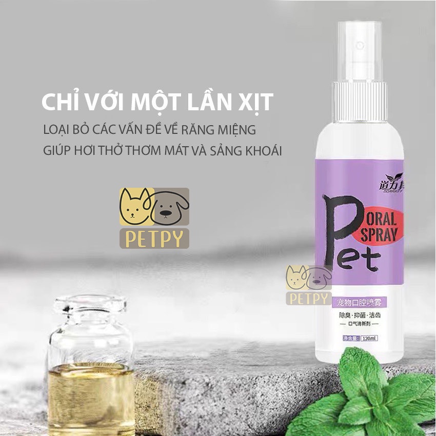 Xịt thơm miệng sạch miệng cho thú cưng hương thơm thiên nhiên dịu nhẹ, xịt miệng chó mèo