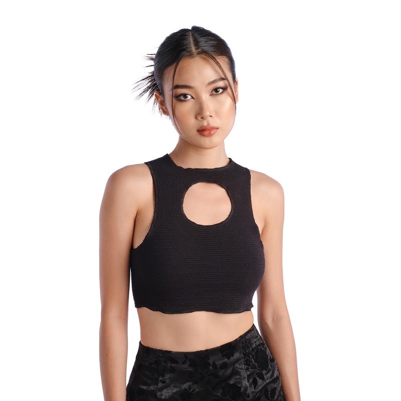 CHICKY TOP - Áo Sát Nách Thun Gân Bản To Khoét Ngực (Đen)