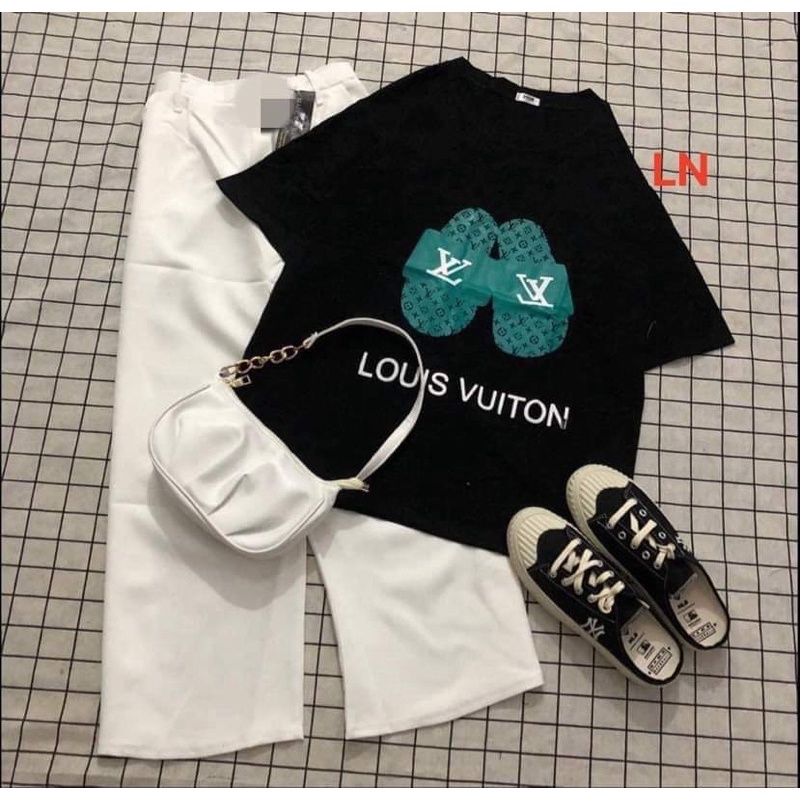 Sét áo đen Why fall, dép VL + quần kaki trắng TH6