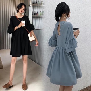 (Order) bigsize Váy tay loe hở lưng dáng suông bánh bèo tiểu thư