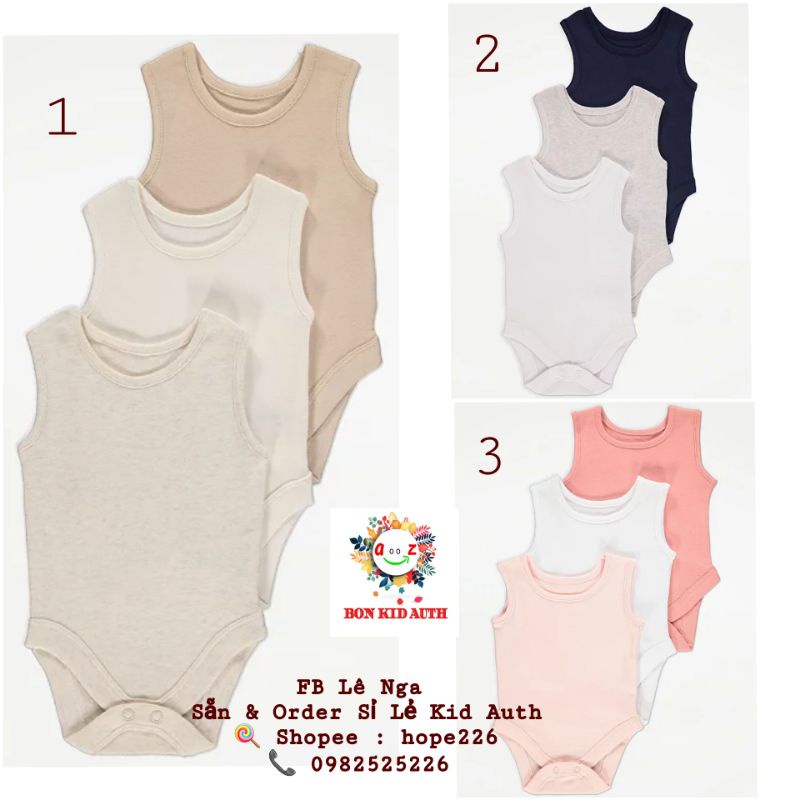 [FORM NHỎ] Set 3 body GEO.GRE UK chính hãng sz từ 3-6m đến 18-24m