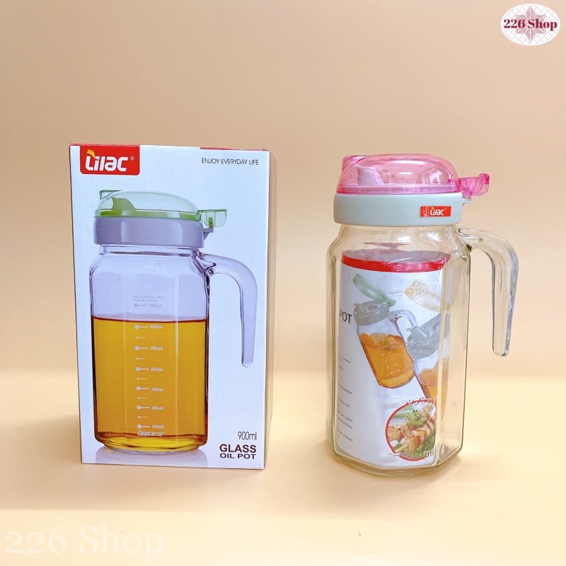 Bình thuỷ tinh đựng dầu-đựng mắm Lilac 900ml[Có vòi rót chống chảy ngược].Được chọn màu.