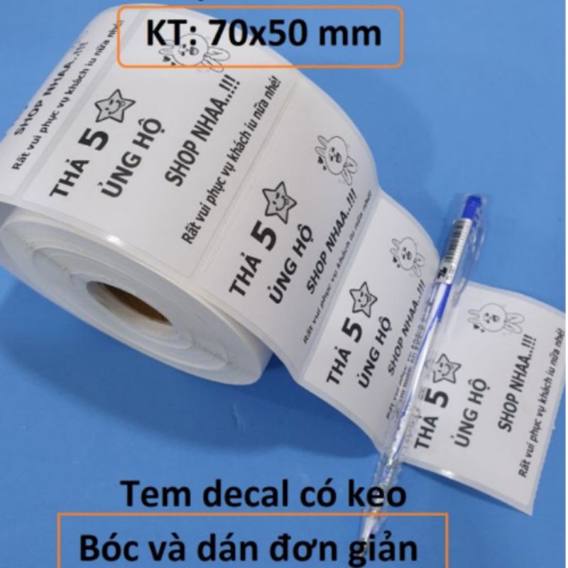 Cuộn 600 Tem Review 5 Sao Decal In Nhiệt Tự Dính Để Shop Chăm Sóc Khách Iu