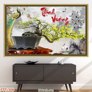 Tranh dán tường 3d thư pháp chậu bon sai,tranh chậu cây cảnh xanh