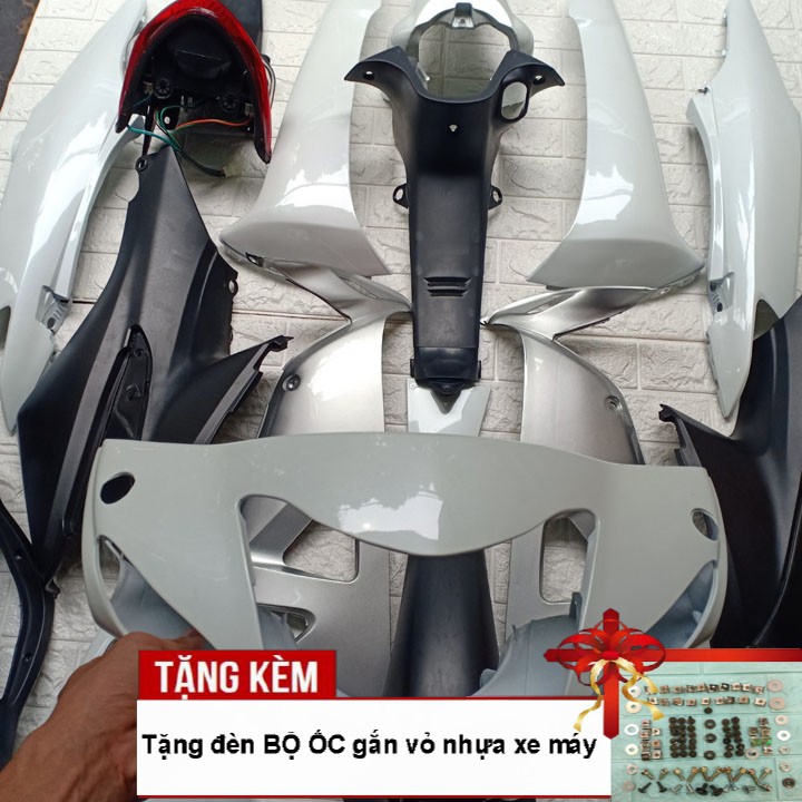 Dàn áo Màu Trắng Loại Phanh Cơ - Ổ khóa Tròn gắn xe Wave RS - Wave alpha - Wave S100, nhựa ABS - tặng kèm bộ ốc theo xe