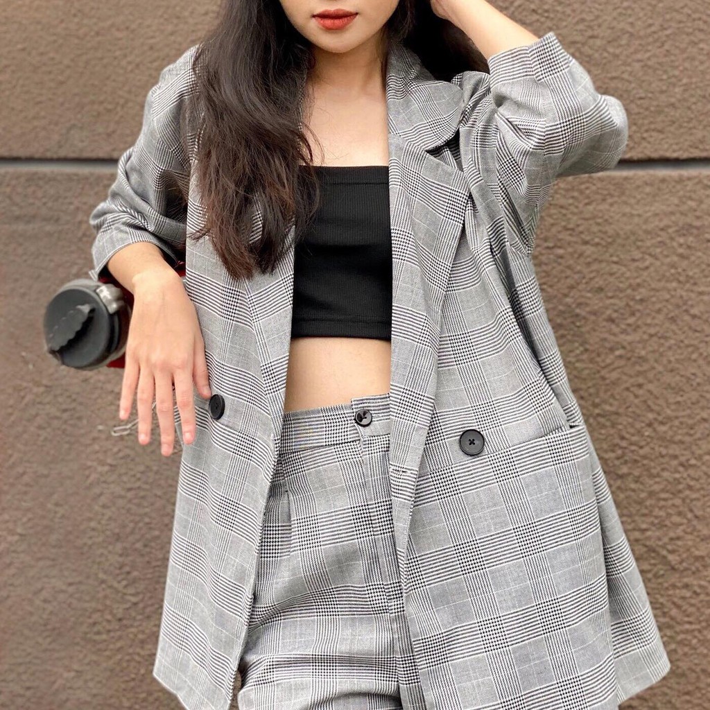 SET ÁO BLAZER VÀ QUẦN SUÔNG KẺ CHUBBIE - SET LIGHT BLAZER | BigBuy360 - bigbuy360.vn