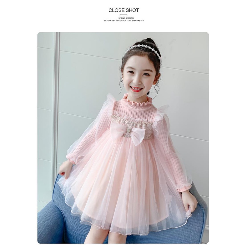 Đầm Len Phối Ren Thời Trang Mùa Thu 2020 Mới Cho Bé Gái