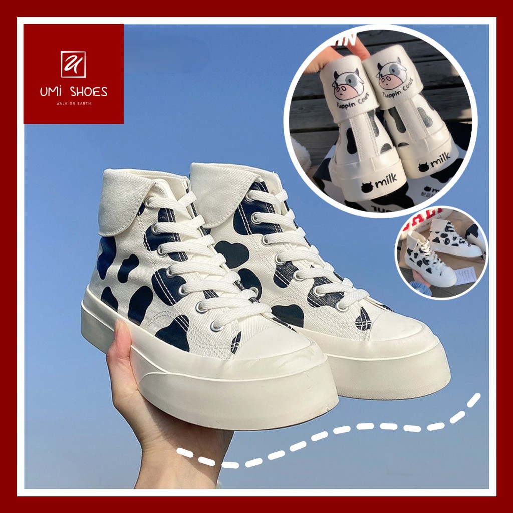 [SẴN-LOẠI 1] Giày cao cổ bò sữa ulzzang mã COW02 cá tính màu đen trắng đơn giản buộc dây đế cao dày 4cm mới đẹp hot xinh