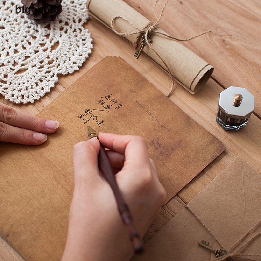 bigapple 12pcs/set Vintage Kraft Paper Envelopes Letter Paper Set Writing Pad Invitations RDG