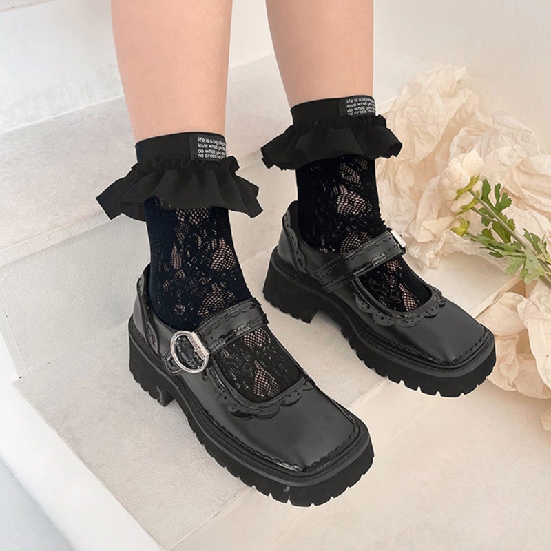 Xiangbao Tất Lưới Phối Ren In Chữ Phong Cách Gothic Dành Cho Nữ