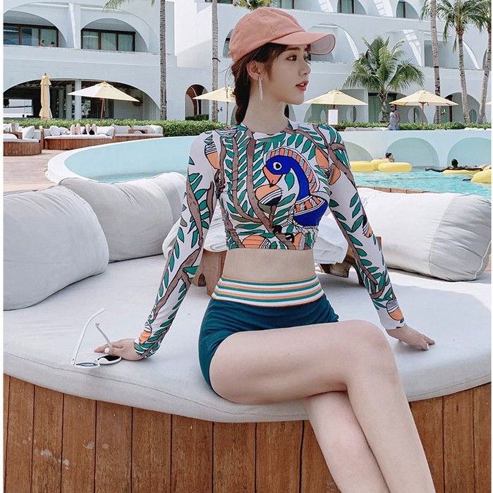 Bikini Tay dài vẹt 2049 [FREESHIP] Đồ bơi đi biển kín cổ Độc, Lạ, Tinh tế Trẻ trung