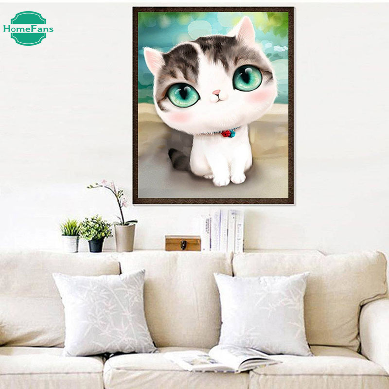 Bộ tranh đính đá 5D tự làm 30*40cm họa tiết chú mèo hoạt hình dùng để trang trí nhà