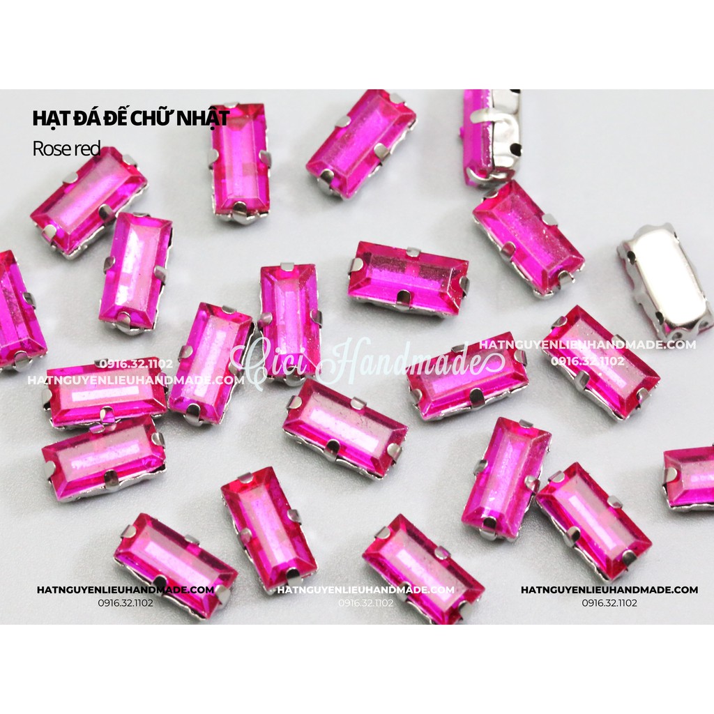 Set 10 hạt Đá chữ nhật cao cấp, đế trắng có lỗ khâu (2) Cici Handmade chuyên hạt đá hạt pha lê hạt cườm đính kết